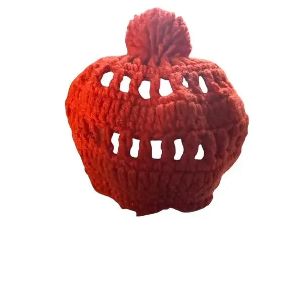 Vintage Deep Orange 100% Acrylic Made in Japan Knit Beanie Puff Top One Size - Picture 5 of 5